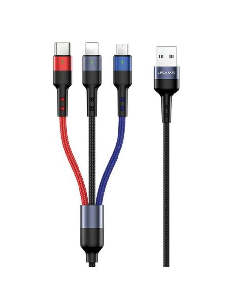USAMS U26 3in1 Braided Charging Cable ( Lightning / MicroUSB / USB-C ) 2A/ 1.2M 